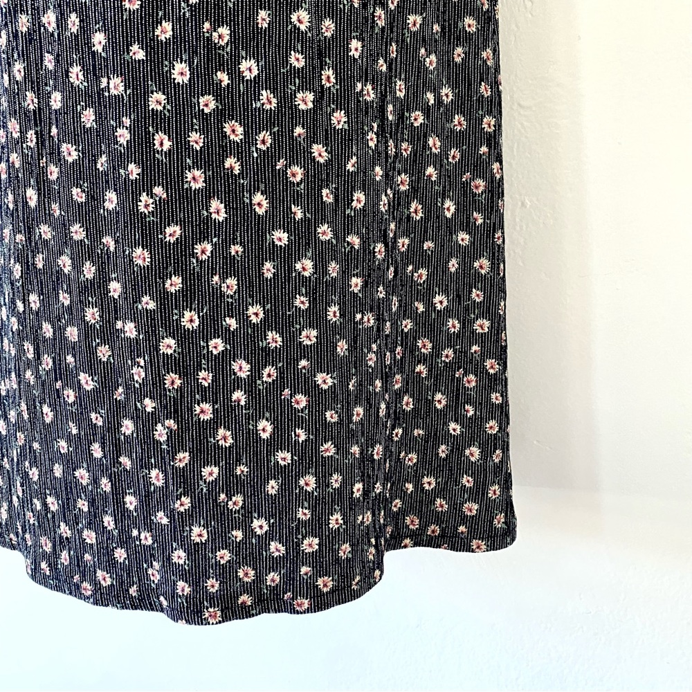 VTG 90's Dainty Grunge Twee Short Sleeve Velvet Heat Printed Daisy Midi Dress - Picture 9 of 11